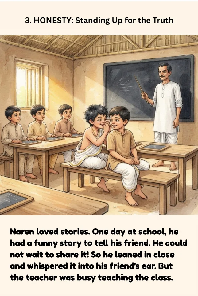 Naren whispers a funny story into his friend’s ear in class