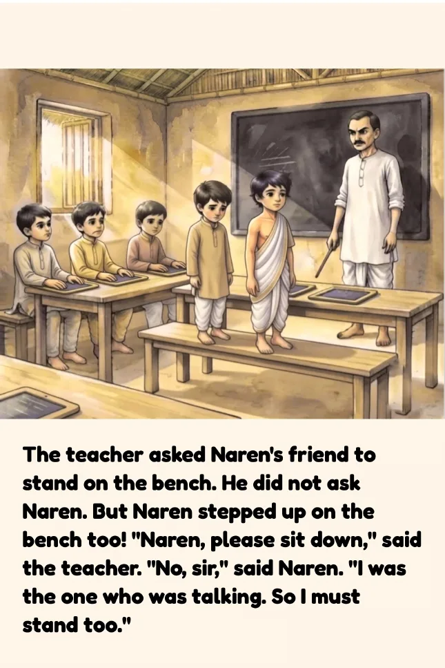 Naren stands on the bench beside his friend and says he was talking too
