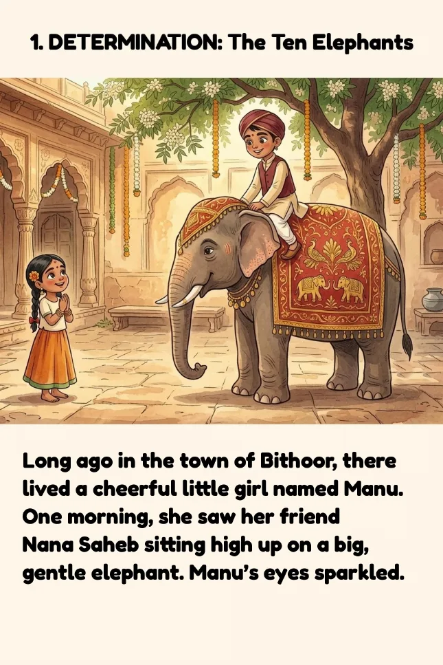 Young Manu meets an elephant in Bithoor