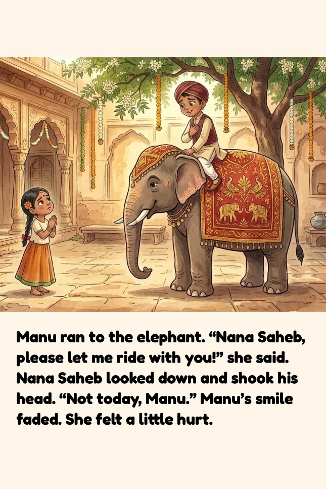 Manu asks Nana Saheb for a ride on the elephant