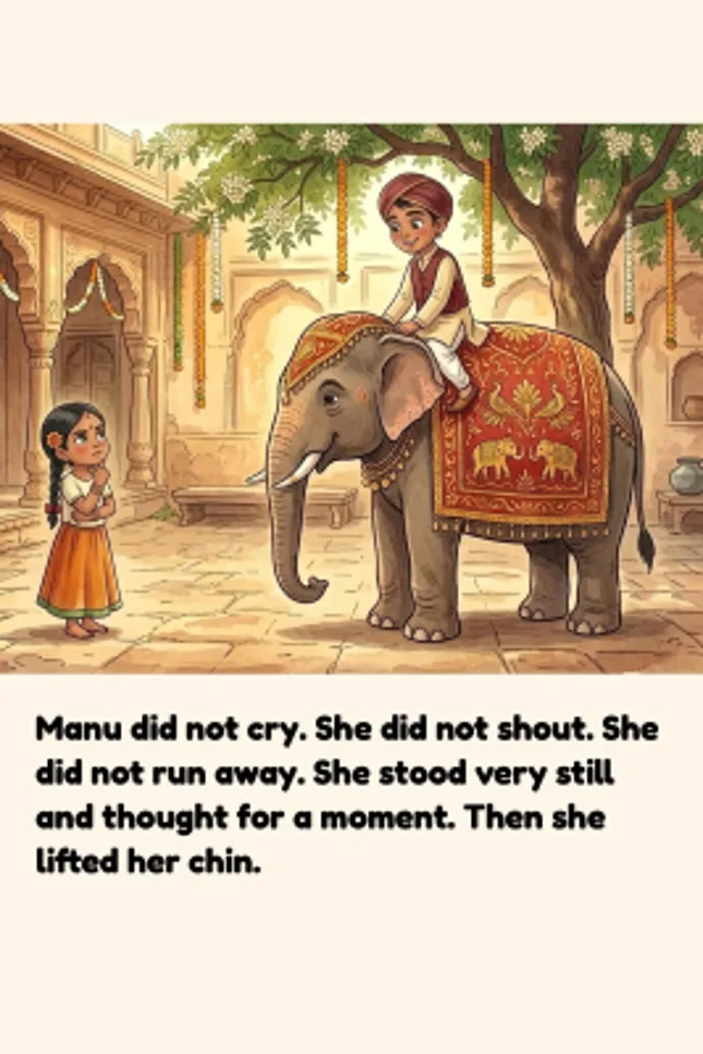 Manu stands still and thinks for a moment